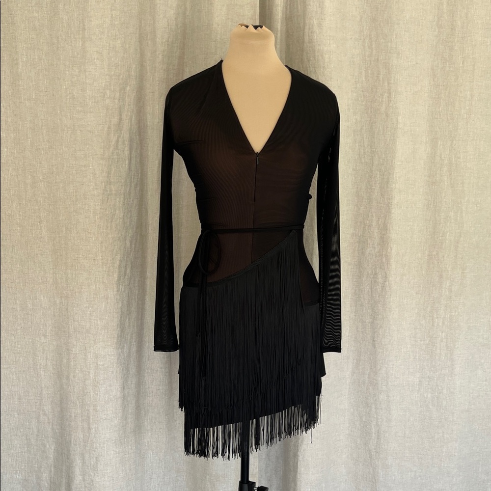 Elegant Black Fringe Latin Dress